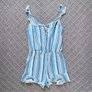 Blue and White Striped Romper size large women’s summer outfit